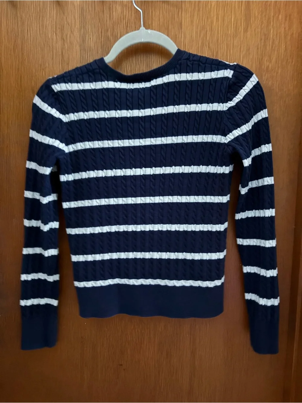 POLO RALPH LAUREN Girls sz XL 14-16 Cable Knit Cardigan Navy Blue White Striped - Picture 2 of 10